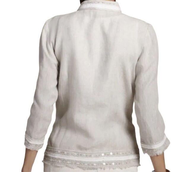 Chico’s Artisan Accent Aleanna Open Front Jacket Silver Sand Size 1 & Medium - Picture 5 of 13